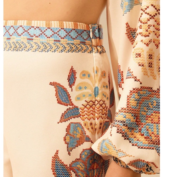 Boho Floral Print Stretchy Waist Straight Leg Pants - Picture 3 of 5